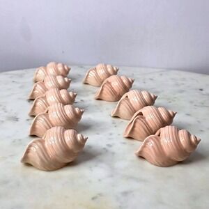 Vtg Pink Ceramic Conch Shell Napkin Rings Set 10 Coastal Grndmthr Nautical Decor
